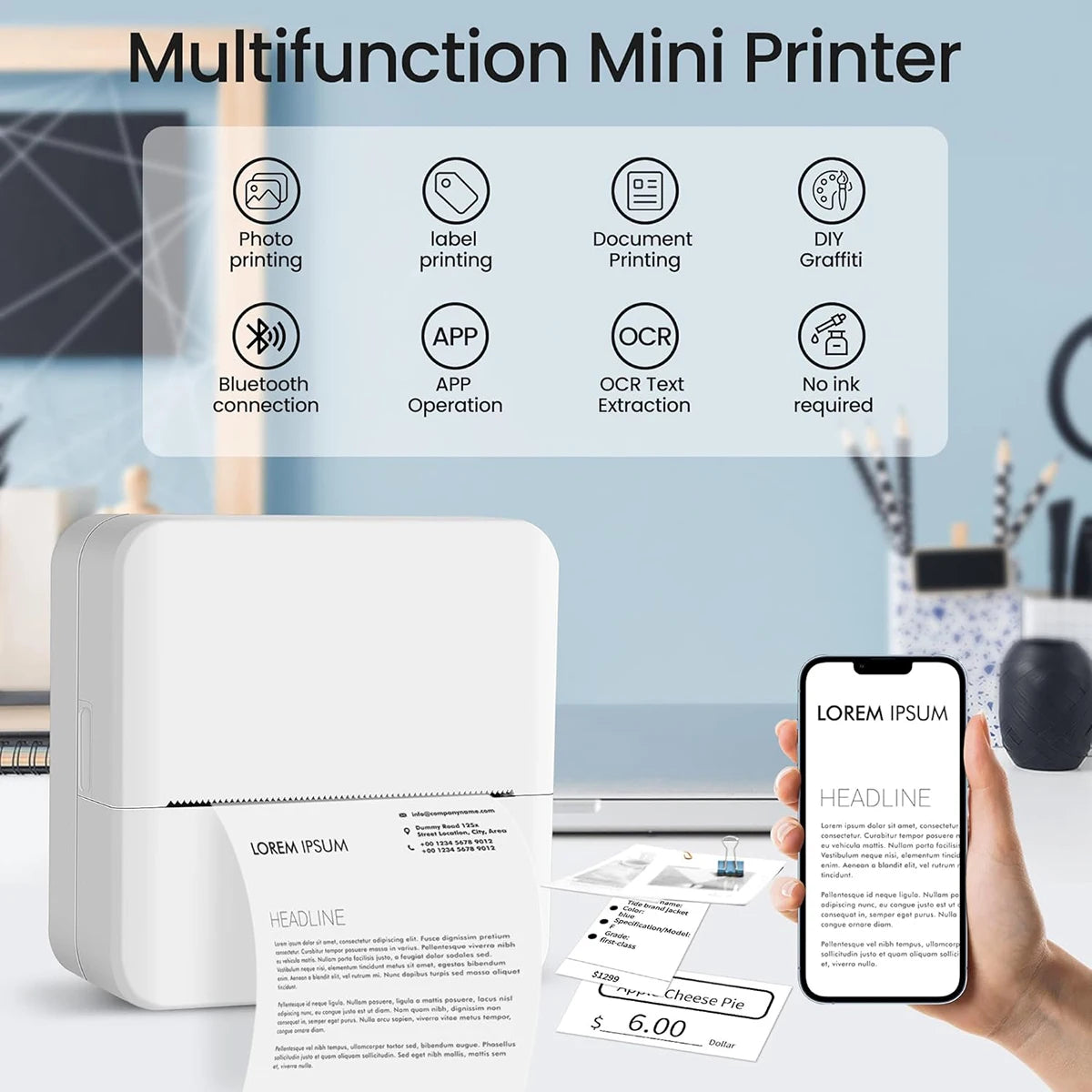 Mini Printer, Inkless Sticker Maker, Free Cut Small Pocket Printer