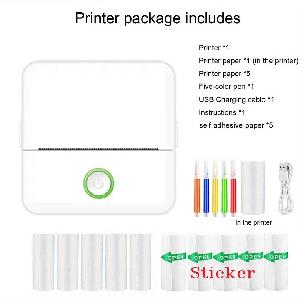 Mini Printer, Inkless Sticker Maker, Free Cut Small Pocket Printer