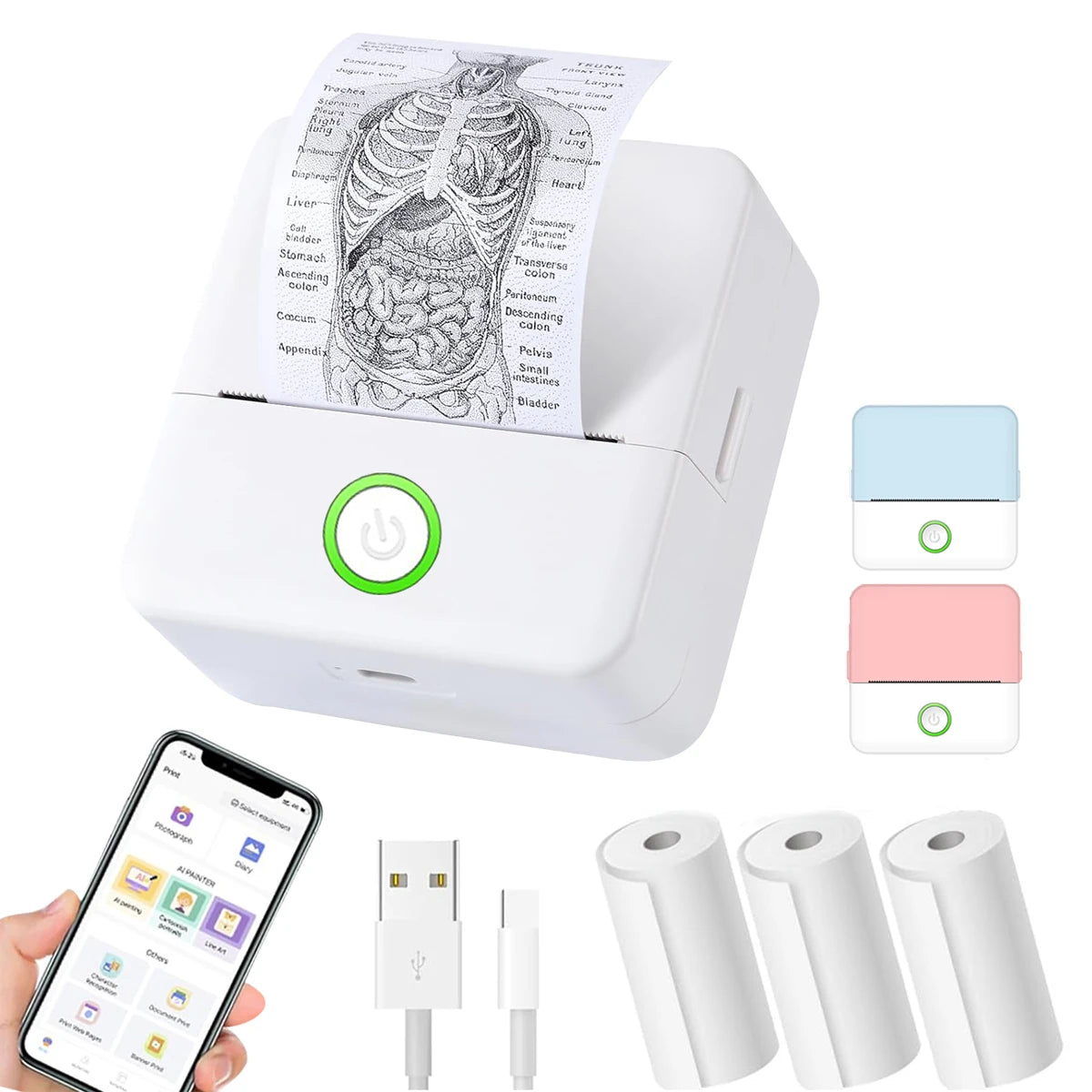 Mini Printer, Inkless Sticker Maker, Free Cut Small Pocket Printer