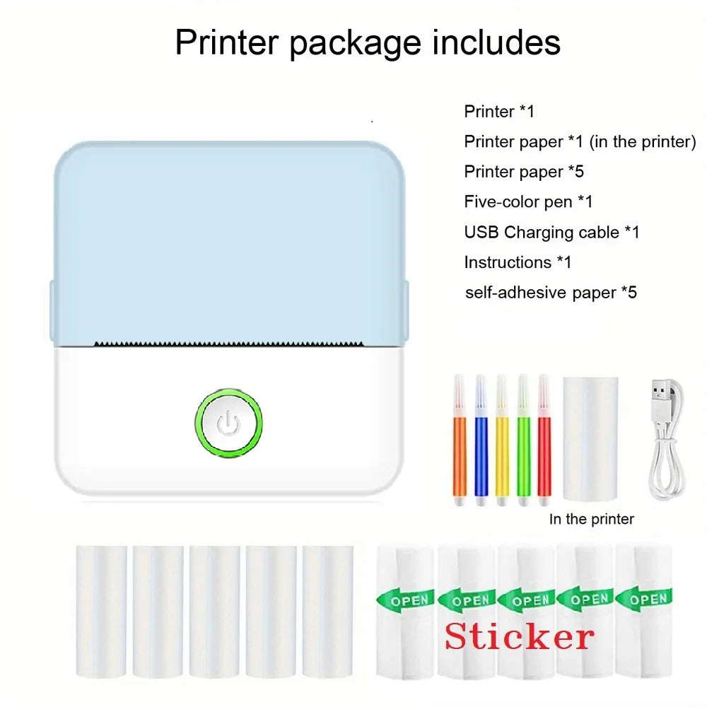 Mini Printer, Inkless Sticker Maker, Free Cut Small Pocket Printer